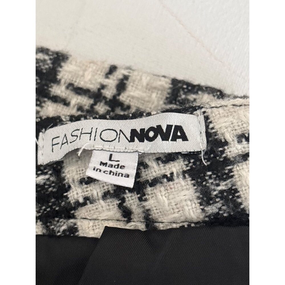 Preppy Tweed Plaid Skirt Large Mini Black & White Checkered Fringe Hem Classic - Picture 7 of 14